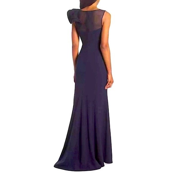 Eliza J. Navy Blue One Shoulder Illusion Ruffle Mermaid Gown Size 6 - Picture 13 of 14